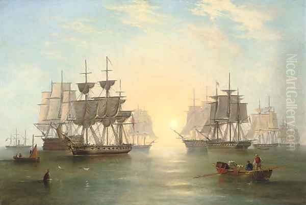 The fleet at anchor in an evening calm - view 1
