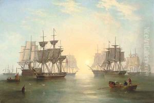 The fleet at anchor in an evening calm by James Wilson Carmichael