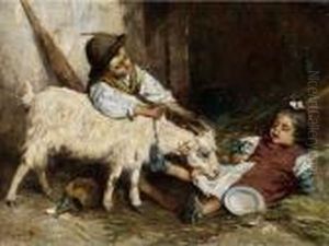Kinder Mit Ziege Spielend by Giuseppe Giardiello