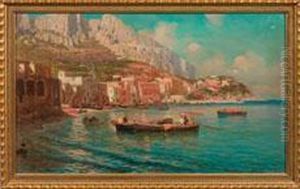 Ansicht Eines Pittoresken Fischerhafens An Der Kuste Von Capri by Giuseppe Giardiello