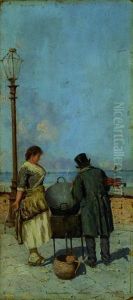 Napoli, Venditrice Di Castagne Arrosto Sul Lungomare by Giuseppe Giardiello
