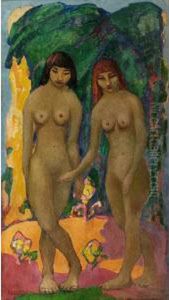 Two Nudes In Landscape by Harry Phelan Gibb