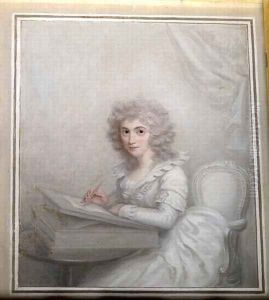 A Lady seated at a table writing a letter by Richard Cosway