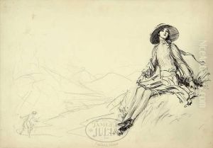 Unfinished Sketch: Girl On Hill by Charles Dana Gibson