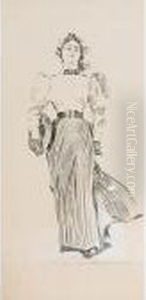 A Gibson Girl With Straw Hat Walking - view 1