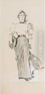 A Gibson Girl With Straw Hat Walking by Charles Dana Gibson