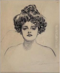 Portrait: Head Of Young Woman. by Charles Dana Gibson