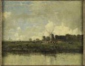 Windmills Beside A Canal