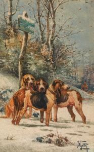 Chiens De Chasse Au Relais by Hippolyte Jean Adam Gide