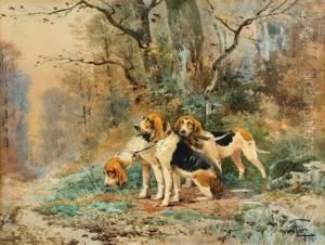 Chiens De Chasse En Foret by Hippolyte Jean Adam Gide
