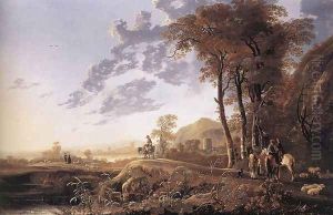 Evening Landscape with Horsemen and Shepherds 1655-60 by Aelbert Cuyp