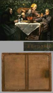 Genreszene, Ein Geigenspieler Gibt Drei Alten Frauen by Aleksander Gierymski