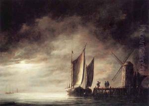 Dordrecht Harbour By Moonlight by Aelbert Cuyp