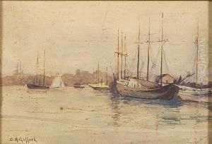 View Of Fairhavenharbor With Many Vessels At The Dock by Charles Henry Gifford
