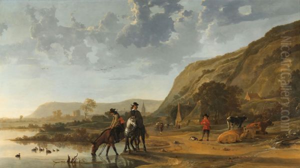 Large River Landscape with Horsemen - view 1