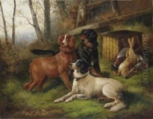 Three Setters With Game At The Edge Of A Wood by John Gifford