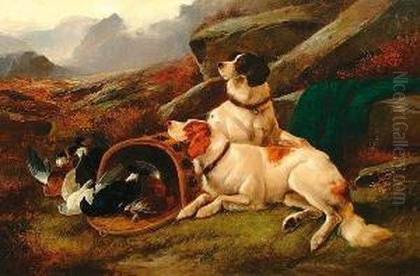 Two Setters With Dead Game In A Landscape - view 1