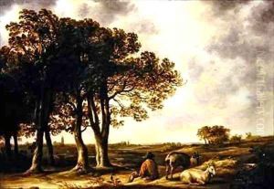 Goatherd in lanscape a distant view of Amsterdam by Aelbert Cuyp