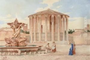 Elegant Figures Before The Temple Of Vesta, The Forum, Rome by Roberto Gigli
