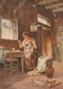 Mother And Child In An Interior by Roberto Gigli
