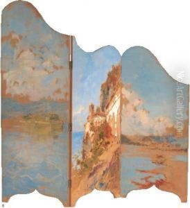 Piccolo Paravento Con Vedute Del Lago Maggiore