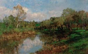 A Tranquil River Landscape; And Leaving Port by Eugenio Gignous