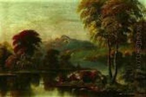 River Landscape,
 Signed Gignoux" And Dated '61 Lower Right by Marie-Regis-Francois Gignoux