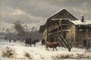 Winter On The Farm by Marie-Regis-Francois Gignoux