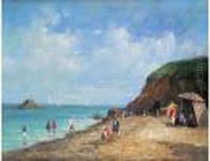 Elegantes Sur La Plage De Normandie by Victor-Gabriel Gilbert