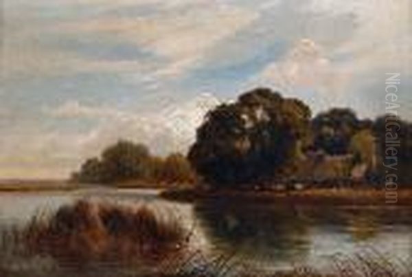 Cattle Watering In A Summer River Landscape - view 1