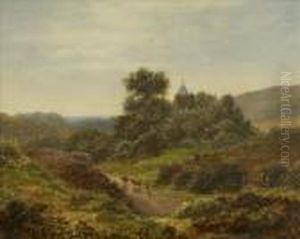 A Figure And Cattleon A Path And Two Figures A Dog On Heathland A Pair by Arthur Gilbert
