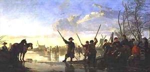 Skating scene with the Maas at Dordrecht by Aelbert Cuyp