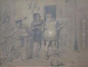 A Sketch Of Falstaff And Figures In An Interior
