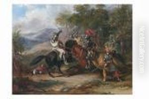 Medieval Knights Skirmishing In A Woodland Clearing by Sir John Gilbert