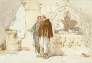 A Sketch Of A Portion Of Rufford Abbey With Lord Saville And One Of The Monks by Sir John Gilbert