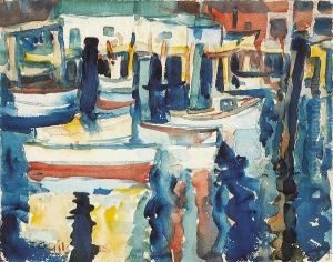 Piers At Oakland Estuary; House Over Waterwith Hills Beyond (double Sided) by Selden Connor Gile