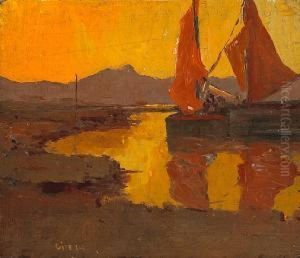 Two Boats With Red Sails by Selden Connor Gile