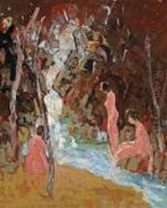Bathers At A Waterfall