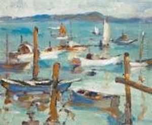 Moored Boats, Believed To Be Monterey Bay by Selden Connor Gile