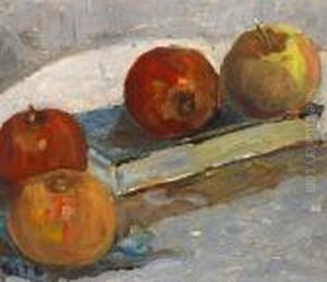 A Still Life With A Book And Apples On A Table A Still Life With A Book And Apples On A Table