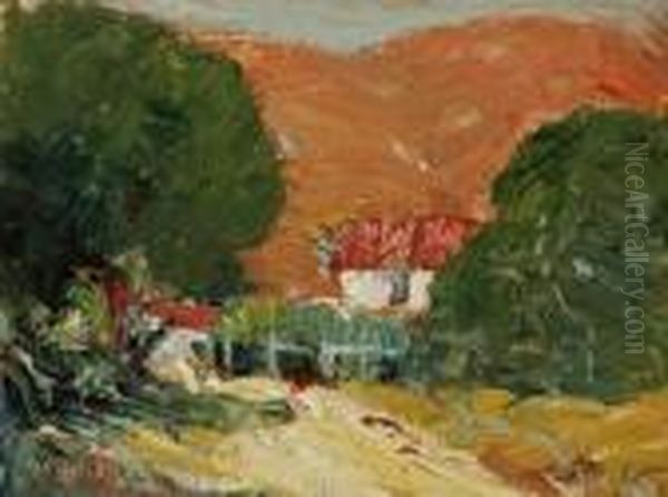 Barn With Red Roof & Red Mountains - view 1