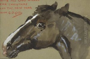 Head Of A Brown Horse With White Stripe by G.D. Giles