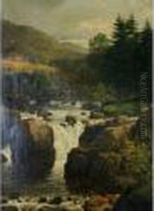 Landscape Scene With A Waterfall by Edmund Gill
