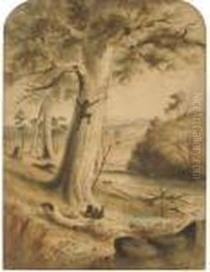 Gum Trees, Natives Opposum Hunting, South Australia by Samuel Thomas Gill