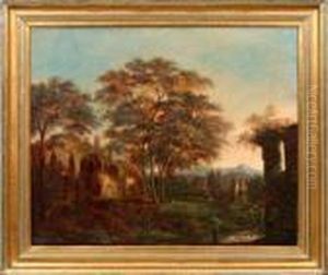 Klosterruine Mit Baumen Im Abendlicht by Christian Friedrich Gille