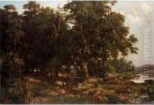 Waldlandschaft Mit Ruhendem Wild (deer In A Woodland Landscape) by Christian Friedrich Gille