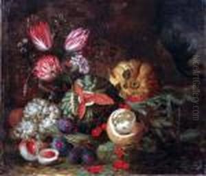 Nature Morte Aux Tulipes, Raisins, Melons, Peches, Cerises Etcitron by Jan Pauwel Gillemans The Elder