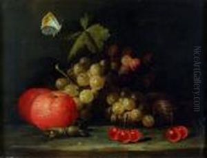 Nature Morte Aux Raisin, Figues Et Oranges Sur Un Entablement