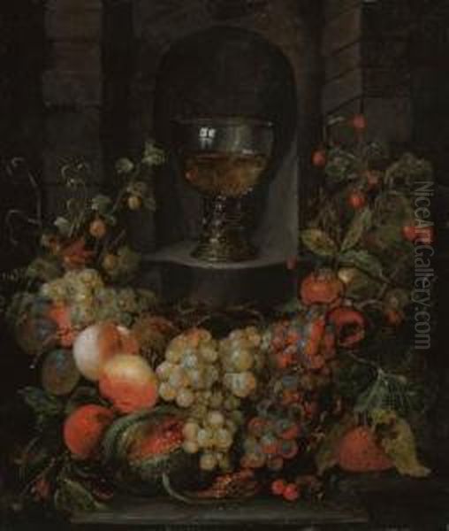 A Roemer In A Niche Surrounded 
By A Garland Of Grapes, Apples,strawberries And Other Fruit - view 1