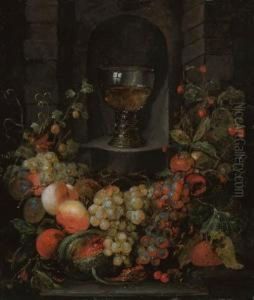 A Roemer In A Niche Surrounded 
By A Garland Of Grapes, Apples,strawberries And Other Fruit